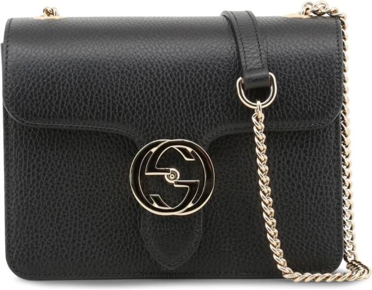 Gucci Metallic Leren Crossbody Tas Black Dames