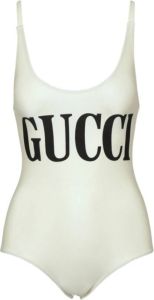 Gucci Logo Print Swimsuit Wit Dames