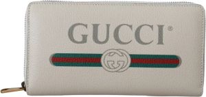 Gucci Logo Print Zip Around Long Wallet Wit Dames