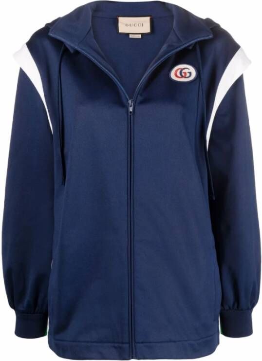 Gucci Marineblauwe Web-Stripe Afneembare Mouw Hoodie Blauw Dames