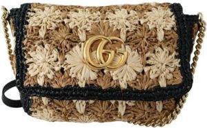 Gucci Marmont Rafia Flower Shoulder Bag Beige Dames