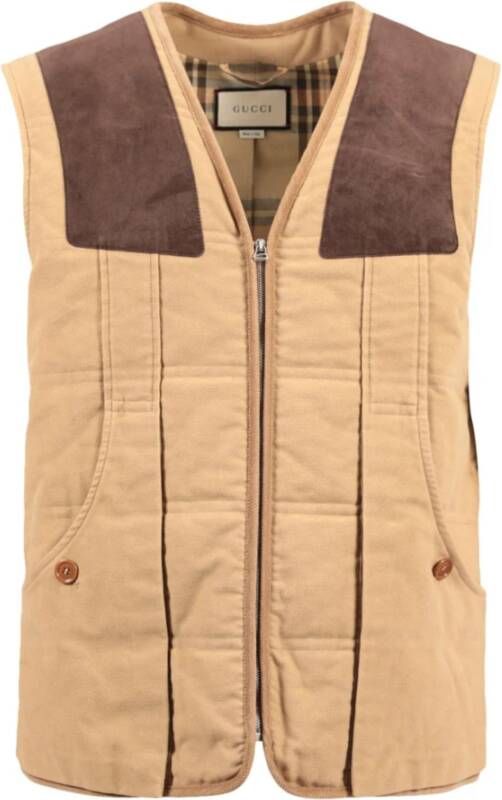 Gucci Stijlvolle Moleskin Vest met Suède Details Beige Dames