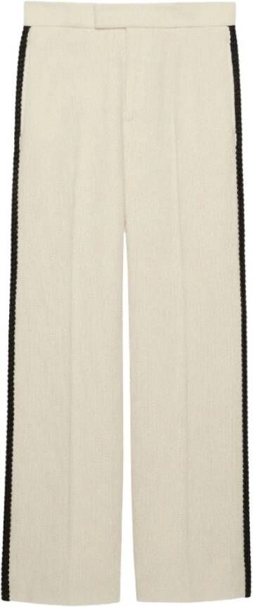 Gucci Retro logo-patch tweed broek White Heren