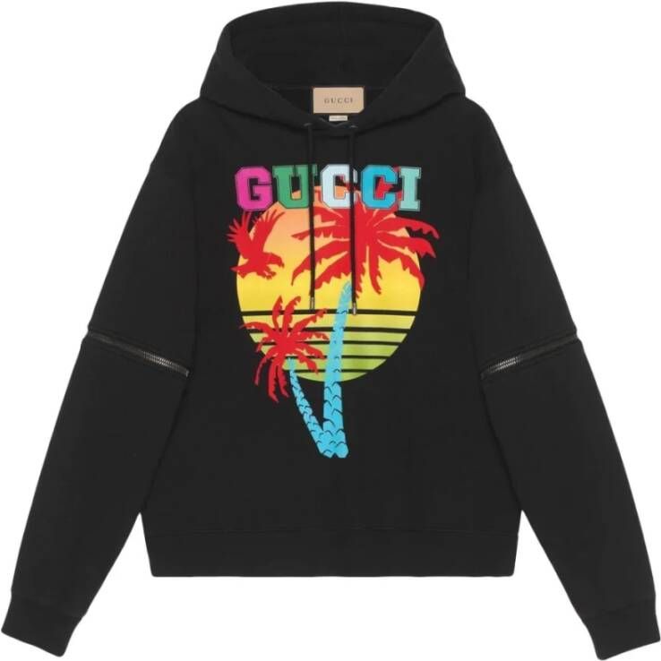 Gucci Sunset Logo Hoodie Afneembare Mouw Zwart Black Heren