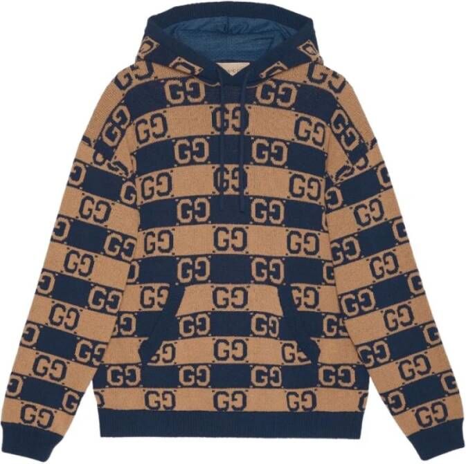 Gucci Supreme GG intarsia-gebreide hoodie Brown Heren