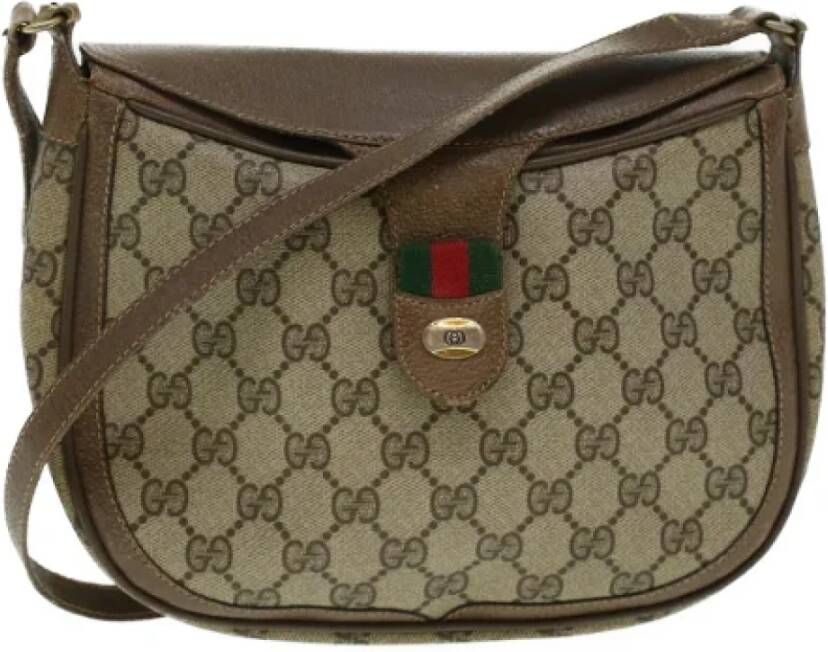 Gucci Vintage Beige Canvas Schoudertas Beige Dames