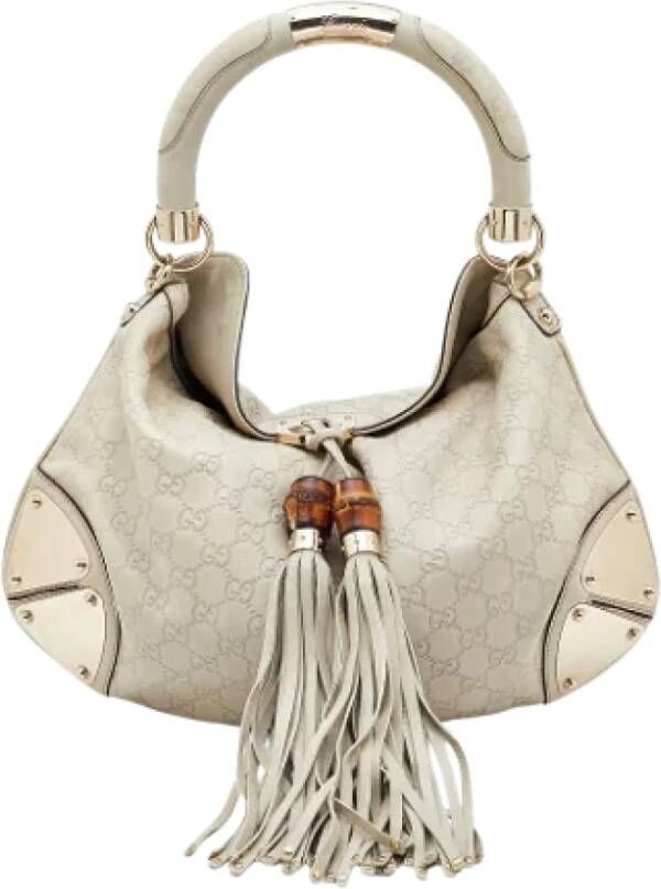 Gucci Vintage Beige Leren Gucci Tas Beige Dames