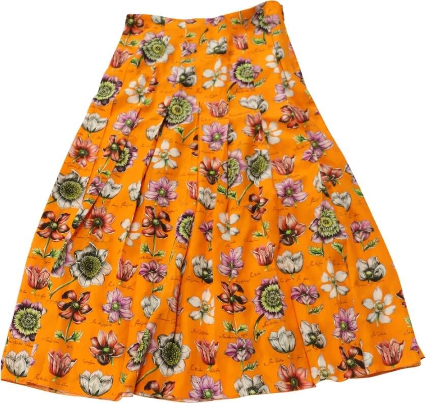 Gucci Vintage Gucci Floral Print Midi Skirt in Orange Silk Oranje Dames