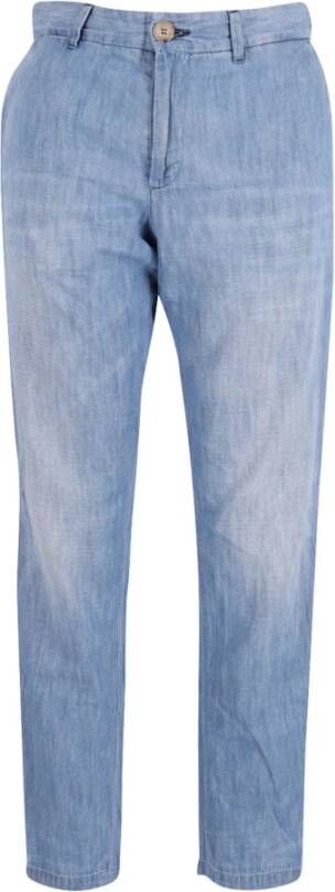 Gucci Vintage Gucci geborduurde bijgesneden slanke fit broek in blauw katoen Blauw Heren