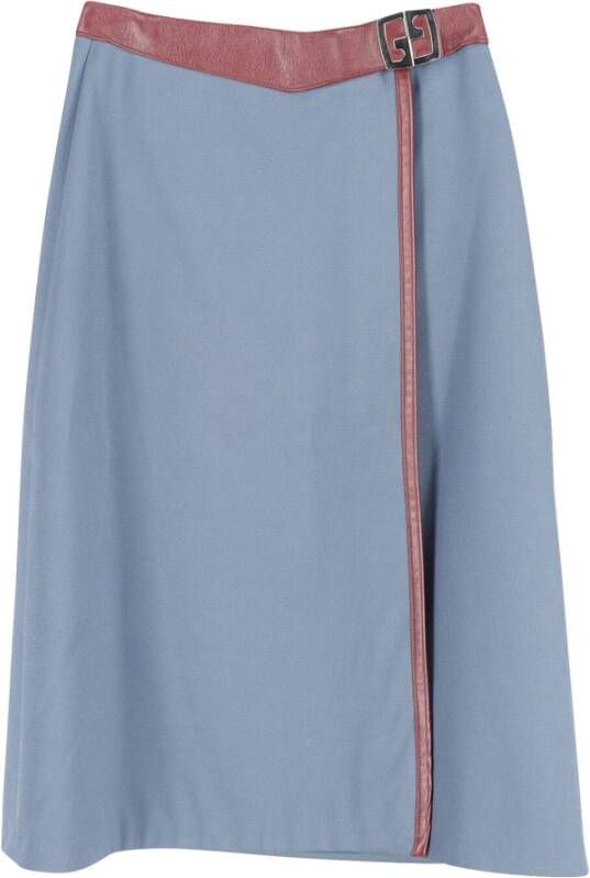 Gucci Vintage Gucci Midi Skirt with Leather Trim in Light Blue Nylon Polyamide Blauw Dames