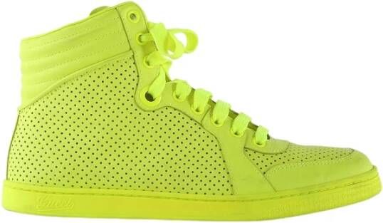 Gucci Vintage Gucci Neon Yellow Perforated Leather Lace Up High Top Sneakers Geel Dames