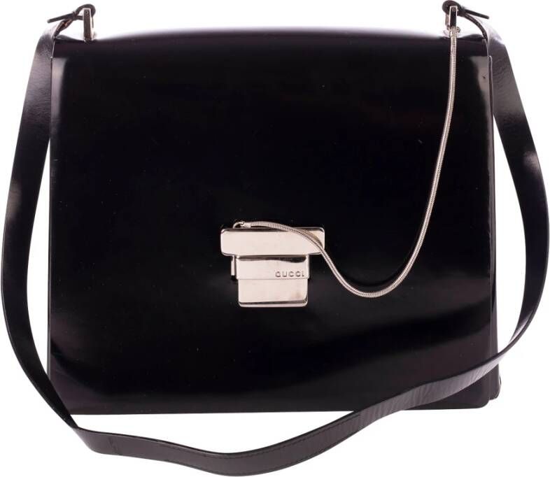 Gucci Vintage Gucci Shiny Leather Box Bag Zwart Dames