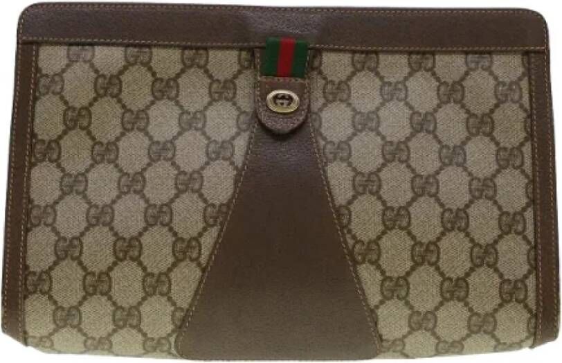 Gucci Vintage Pre-owned Canvas clutches Bruin Dames