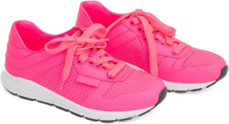 Gucci Vintage Pre-owned Pink Fluo Leather Baskets Roze Dames