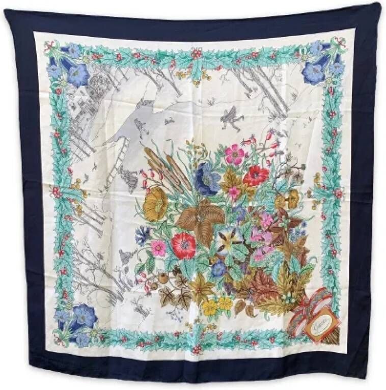 Gucci Vintage Pre-owned Silk scarves Blauw Dames