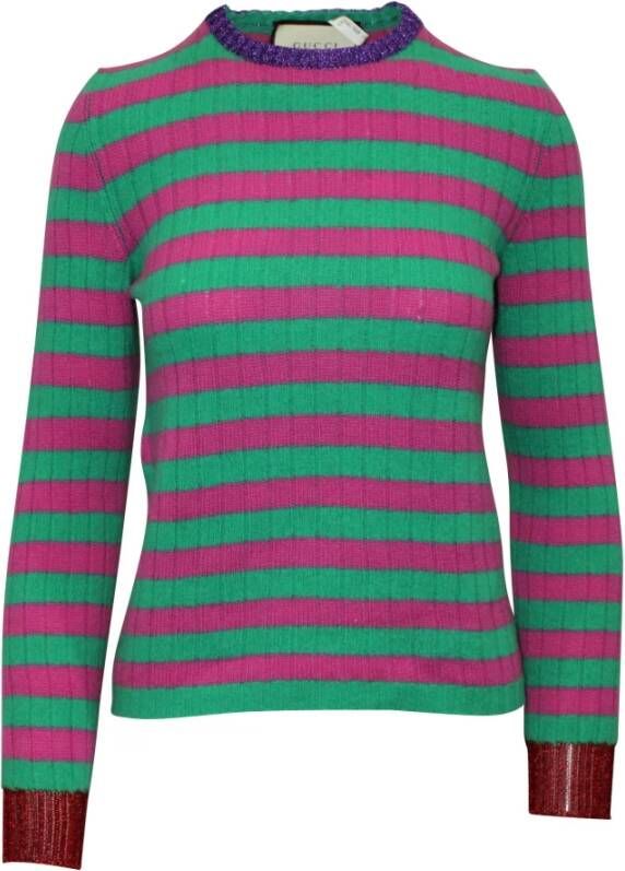 Gucci Vintage Preated Striped Cashmere Blend Sweater Groen Dames