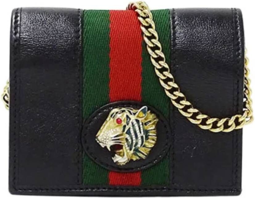 Gucci Vintage Tweedehands Zwarte Leren Portemonnee Black Dames