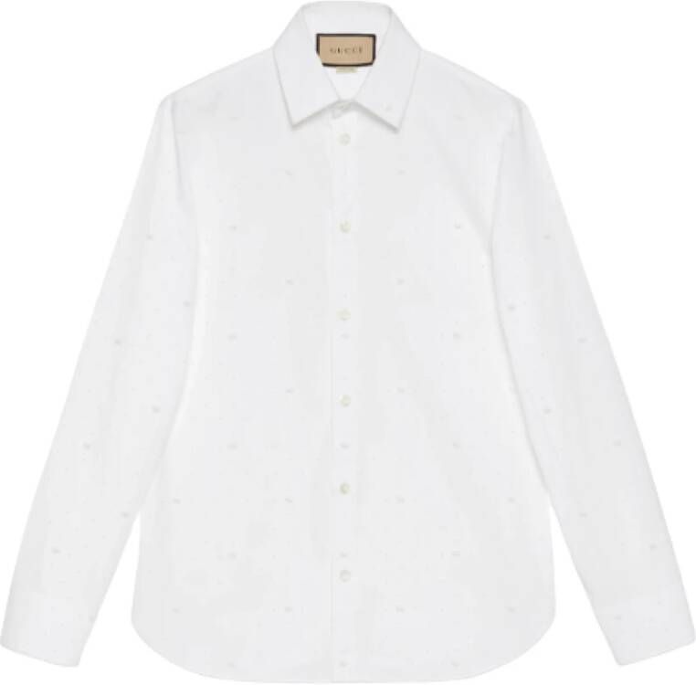 Gucci Witte Interlocking G gestippelde katoenen overhemd White Heren