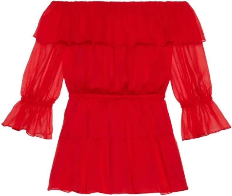 Gucci Zijden chiffon jurk met off-shoulder Red Dames