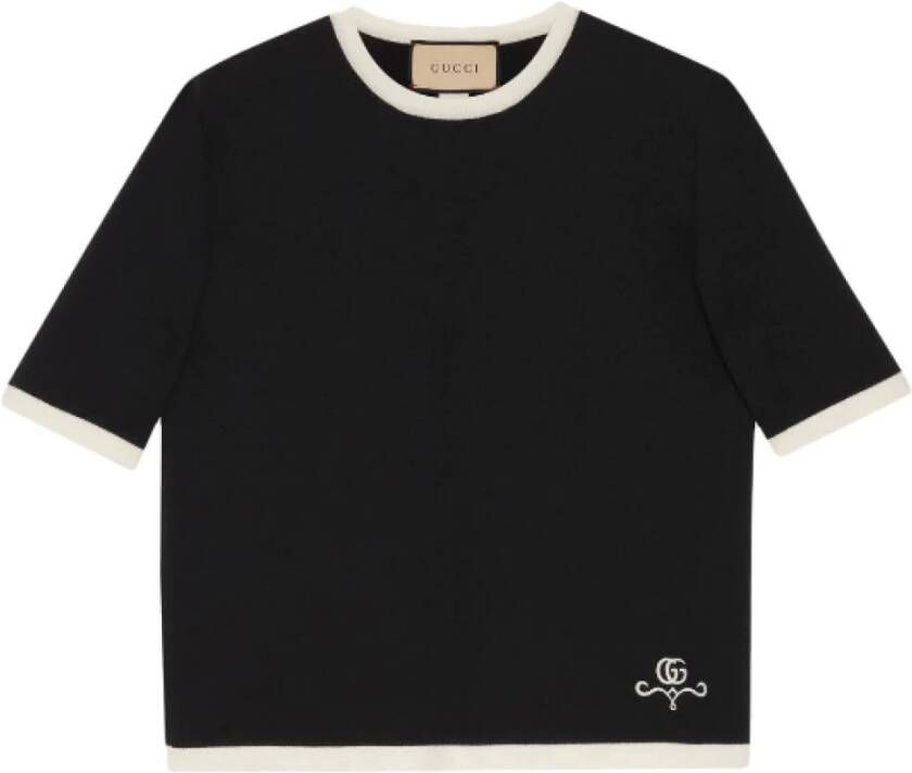 Gucci Zwarte Gebreide Wollen Top met Geborduurd Logo Zwart Dames