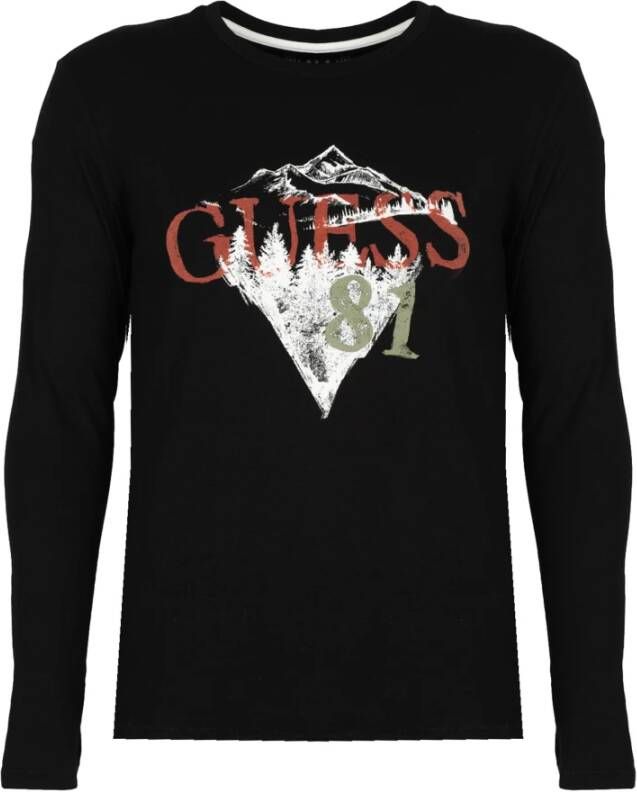 Guess Aansluitende Ronde Hals Longsleeve Zwart Heren