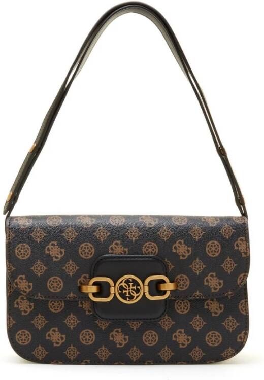 Guess Bruine Schoudertas met Metalen Logo Ketting Brown Dames