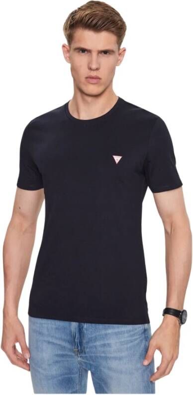 Guess Basis Katoenen T-Shirt Blauw Rechte Pasvorm Korte Mouwen Blauw Heren