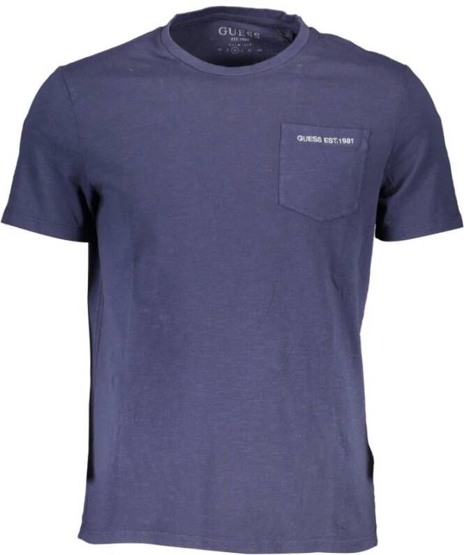Guess Blauw Katoenen T-shirt met Korte Mouwen en Zak Blue Heren