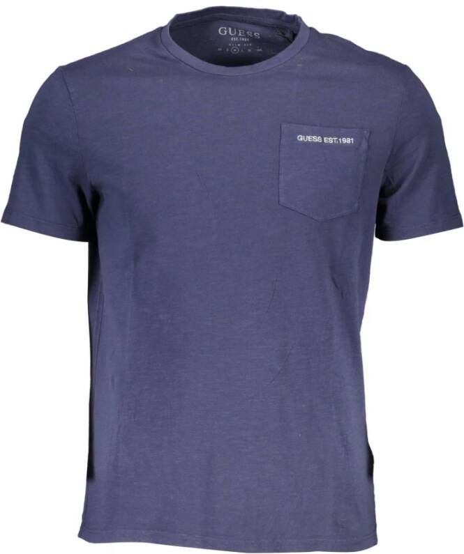 Guess Blauw Heren T-shirt met Korte Mouw en Logo Blauw Heren