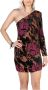 Guess Bloemen One Shoulder Jurk met Fluweel Inzetstukken Black Dames - Thumbnail 1