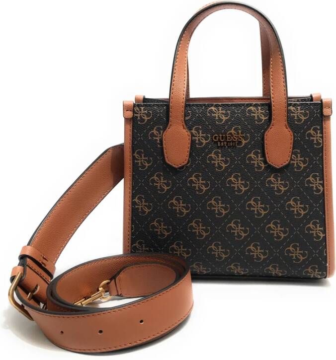 Guess Bruine Logo Mini Tote Handtas Schoudertas Brown Dames