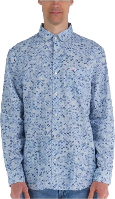 Guess Jacquard Overhemd voor de Moderne Man Blauw Heren
