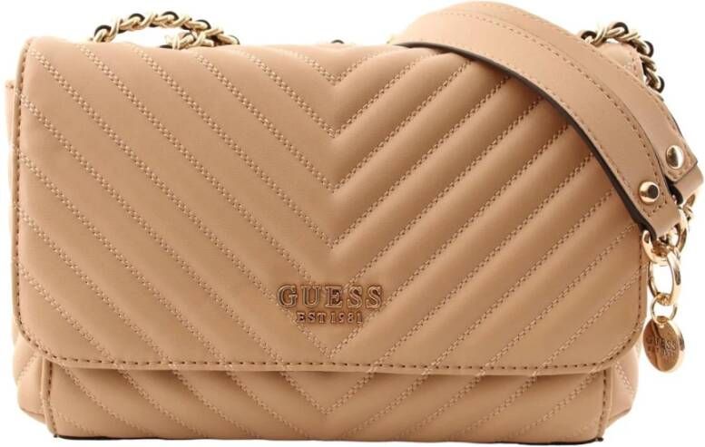 Guess Gewatteerde schoudertas met metalen logo Beige Dames