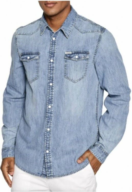 Guess J Denim Overhemden Blauw en Groen Blue Heren