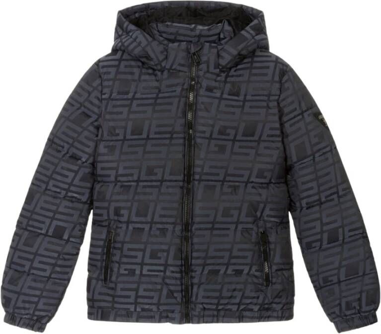 Guess Donsjas met capuchon en meerdere logo`s Zwart Heren