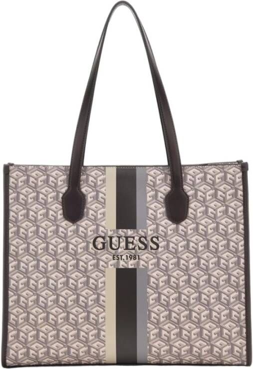 Guess G Cube Logo Tas Kunstleren Buitenkant Beige Dames