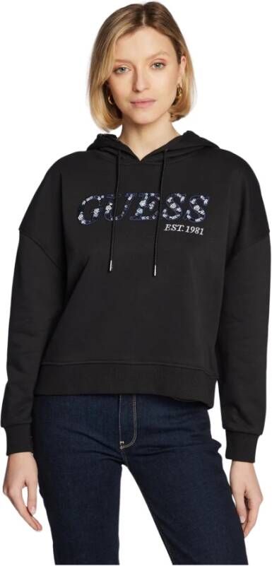 Guess Gezellige hoodie met logo borduurwerk Black Dames