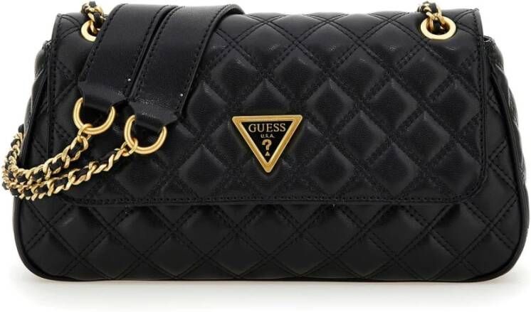 Guess Zwarte Polyethyleen Schoudertas met Kettinghandvatten Black Dames