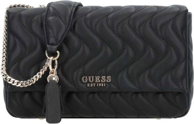 Guess Gewatteerde zwarte eco-lederen schoudertas Black Dames