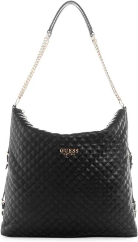 Guess Zwarte Polyurethaan Handtas met Ketting Schouderhandvatten Black Dames
