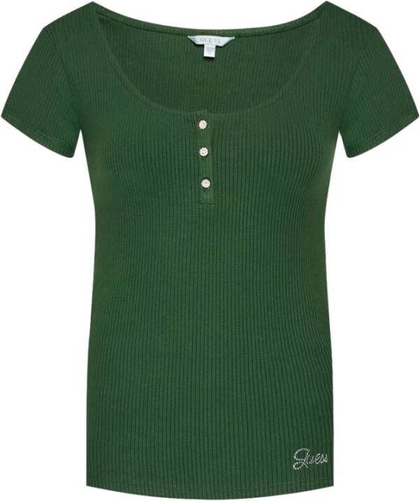 Guess Groen T-shirt met Strass Logo Groen Dames