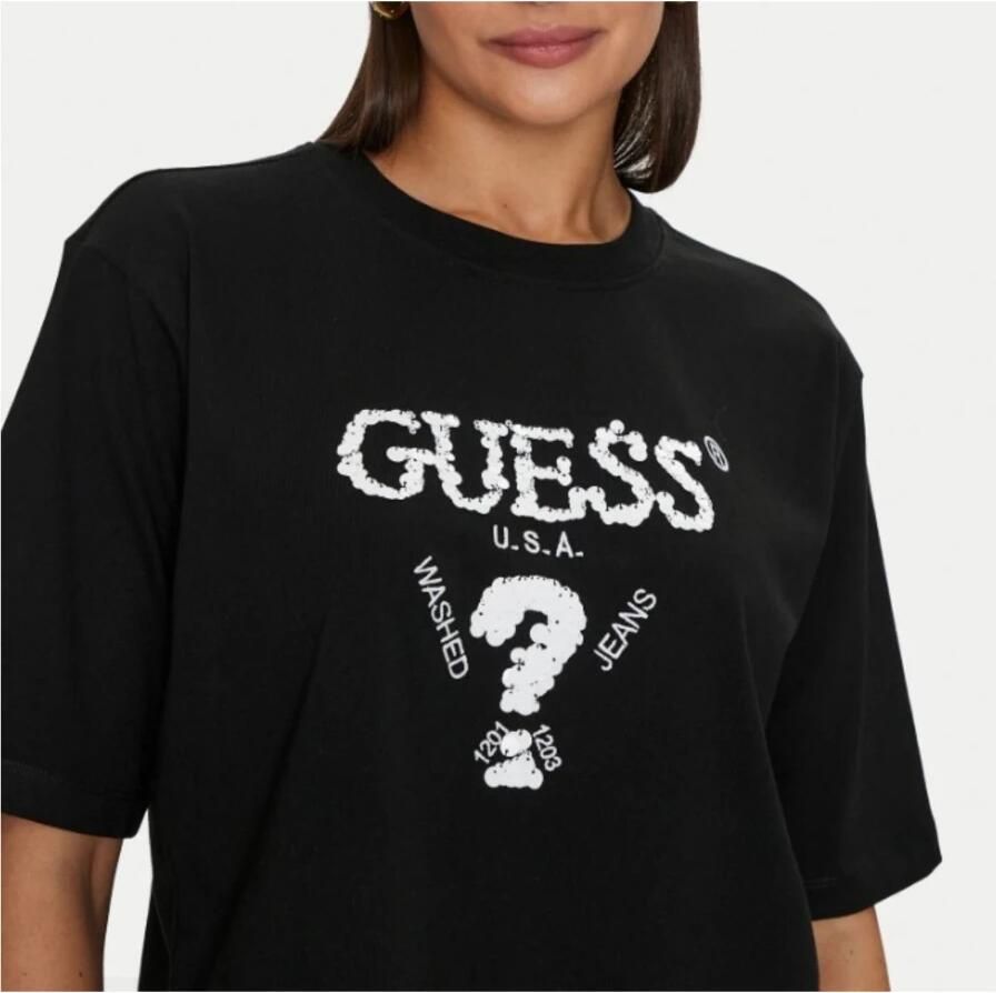 Guess Aurelie Boxy TEE Zwart Ronde Hals Black Dames
