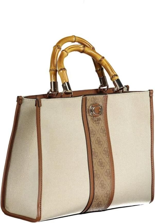 Guess Beige Katoenen Handtas met Verstelbare Schouderband Beige Dames