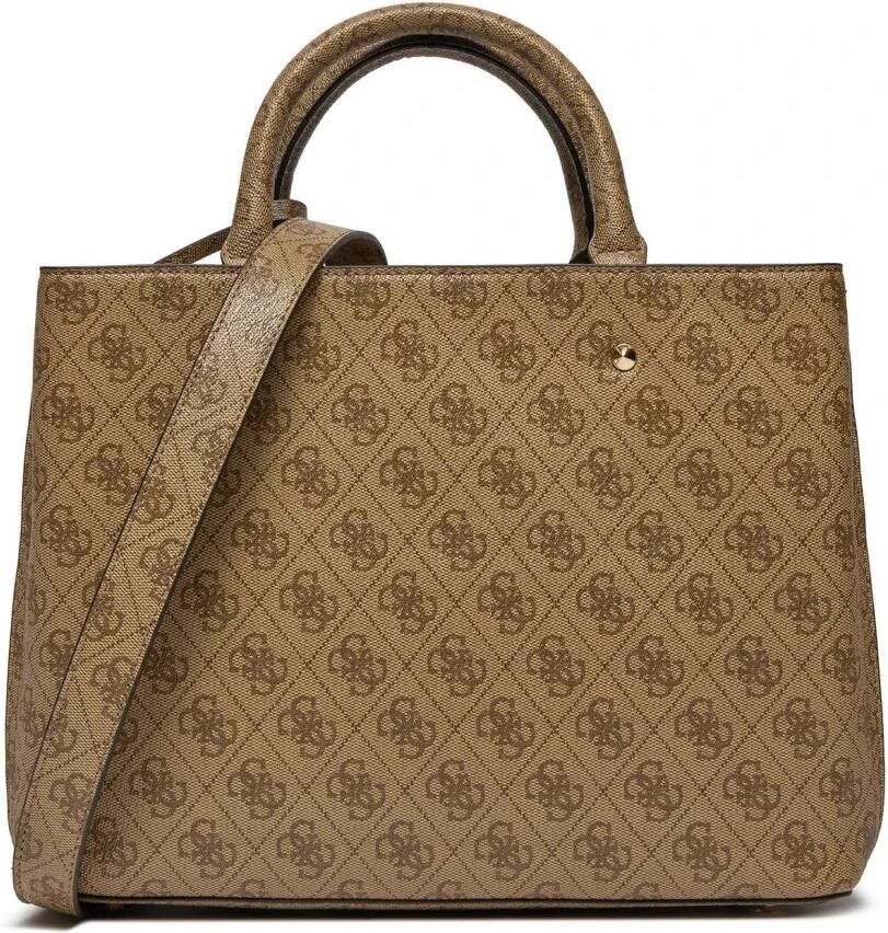 Guess Beige Multilogo Saffiano Print Handtas Schoudertas Beige Dames