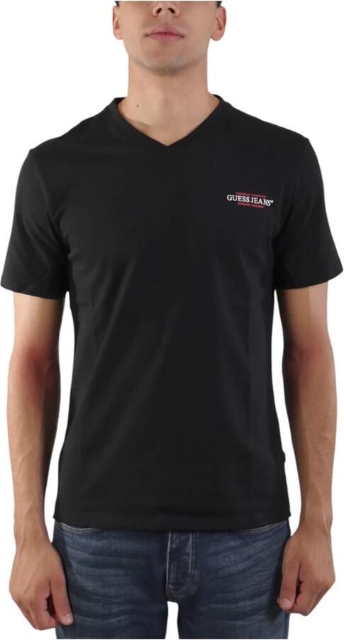Guess Biologisch katoen V-hals Slim Fit T-shirt Black Heren