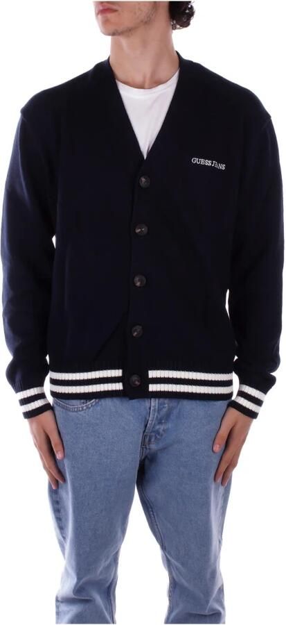 Guess Blauwe Cardigan met Voorlogo Knoop Blue Heren - Foto 6