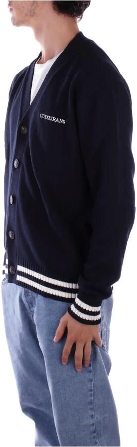 Guess Blauwe Cardigan met Voorlogo Knoop Blue Heren - Foto 4