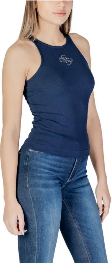 Guess Blauwe Mouwloze Ronde Hals Top Blue Dames