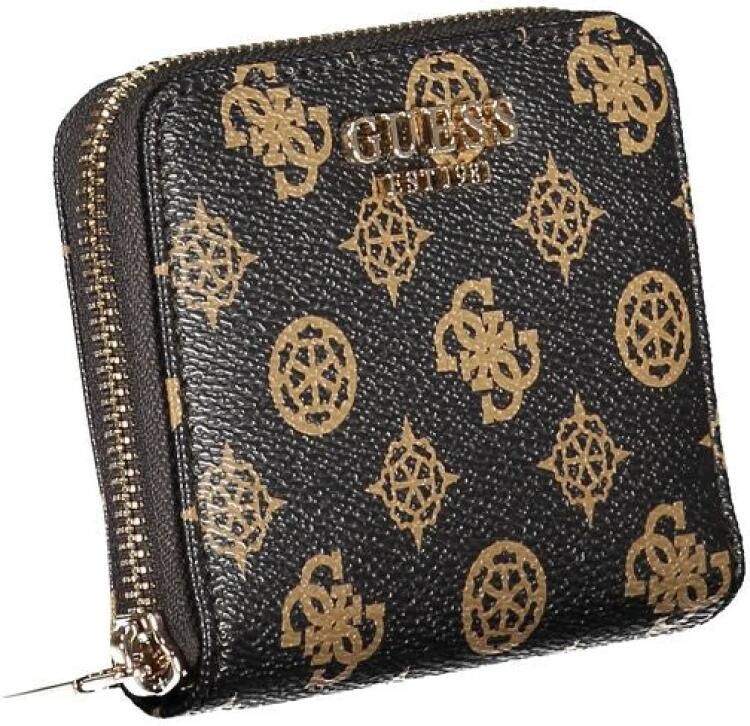 Guess Bruine Polyethyleen Portemonnee met Rits en Logo Brown Dames