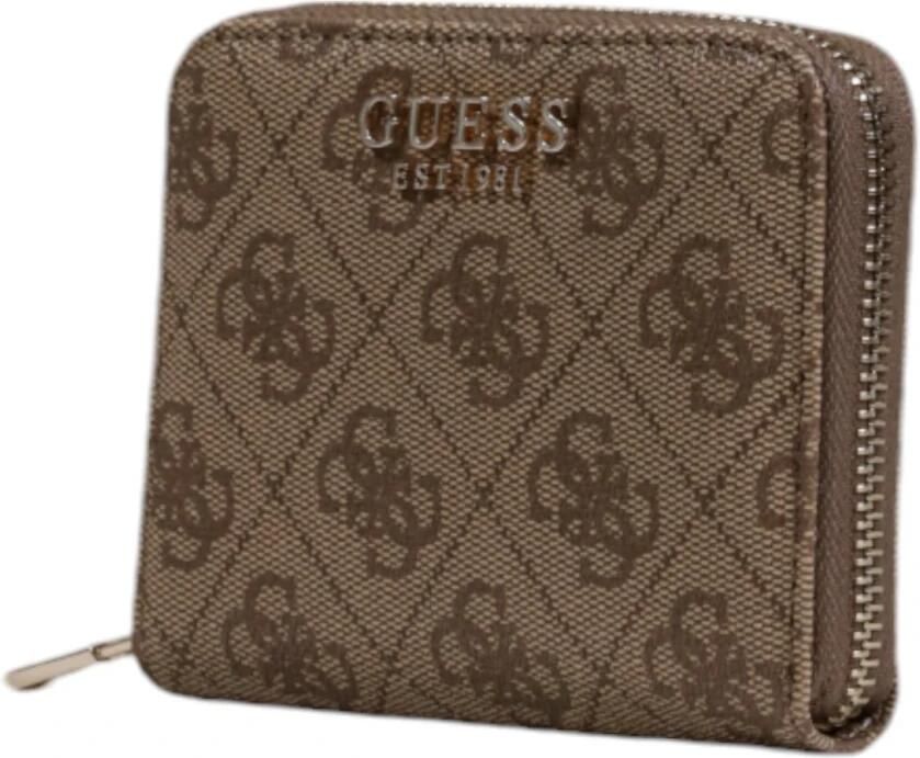 Guess Bruine Bedrukte Portemonnee met Ritssluiting Brown Dames